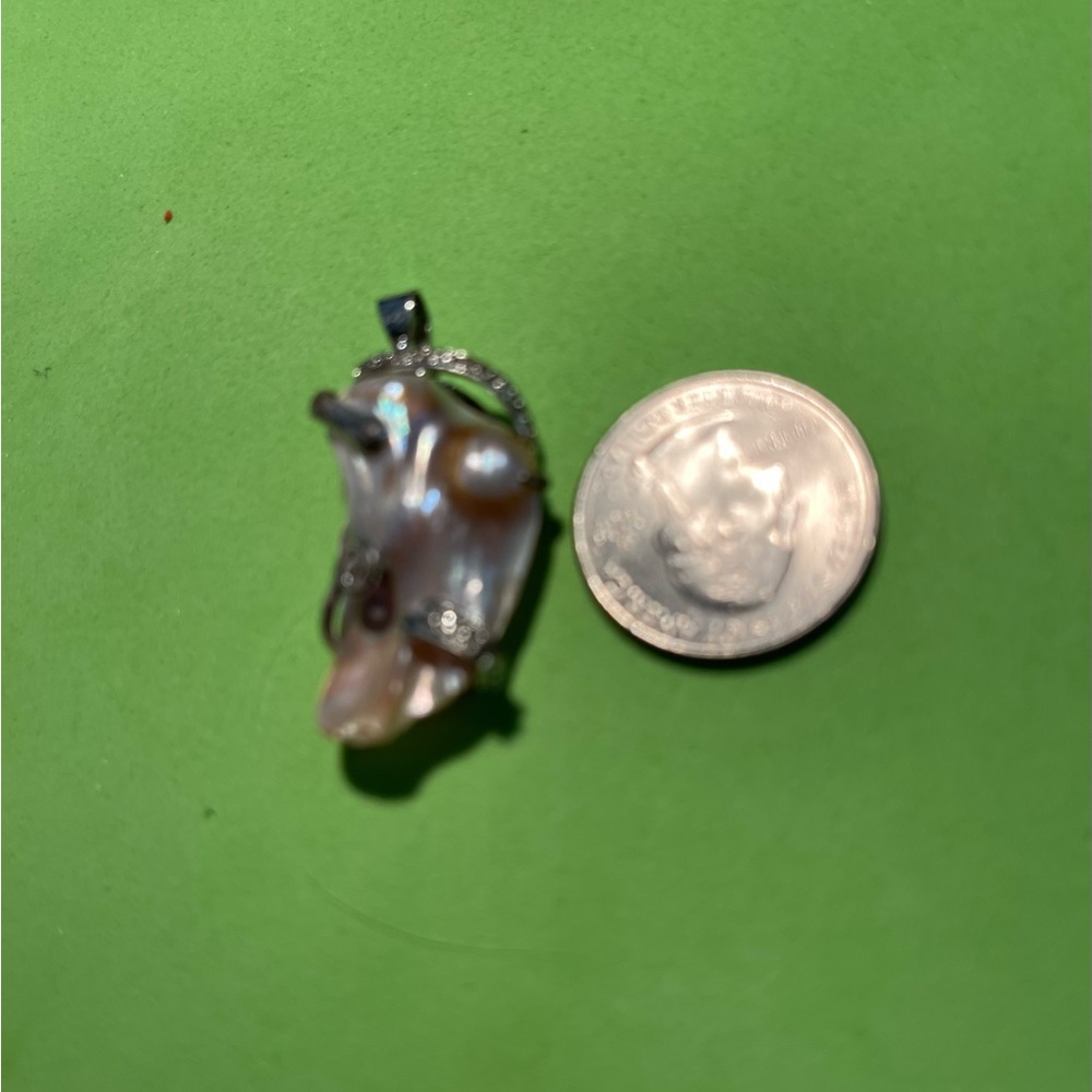 Baroque Natural Pearl Pendant in Silver Tone. Reduced